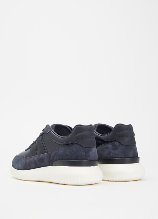 Hogan H709 sneaker van leer met details van suède - achterkant donkerblauw