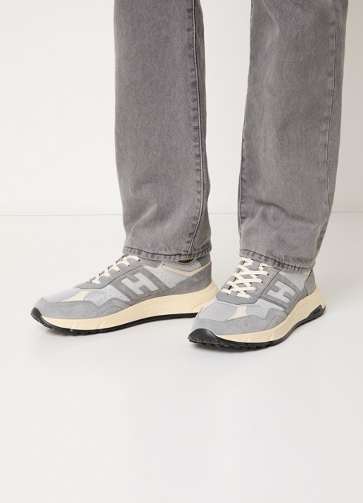 Hogan Hyperlight sneaker van leer met mesh details  - voorkant 2 grijs