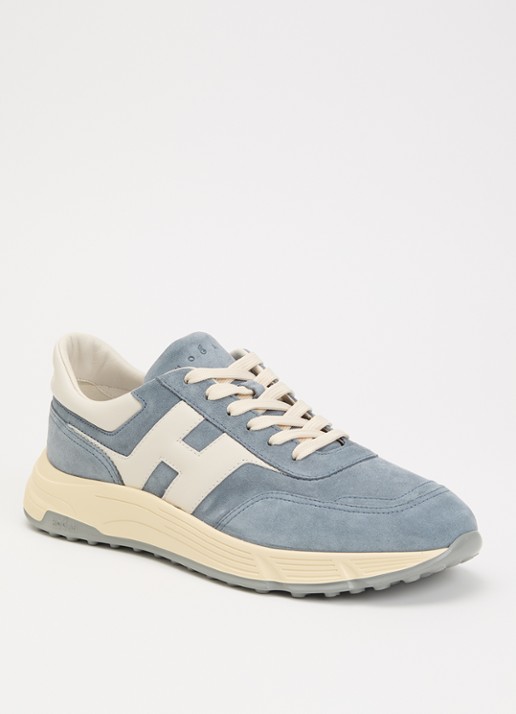 Hogan Hyperlight sneaker van suède met details van leer - voorkant blauwgrijs