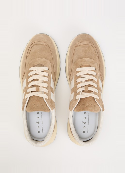 Hogan Hyperlight sneaker van suède met details van leer - detail 2 zand
