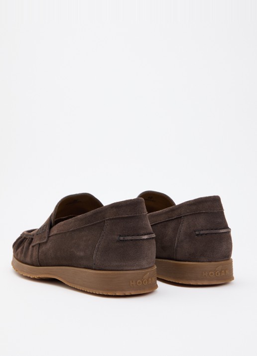 Hogan Mocassin van suède - achterkant donkerbruin