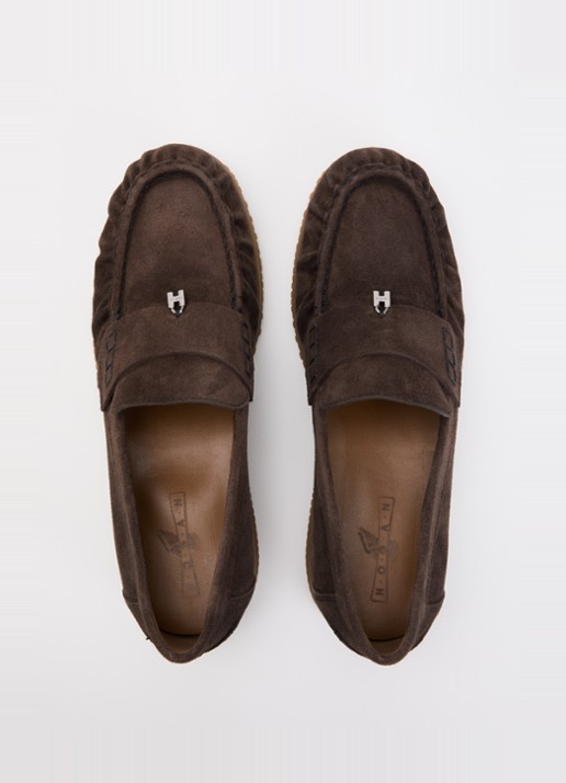 Hogan Mocassin van suède - detail 3 donkerbruin