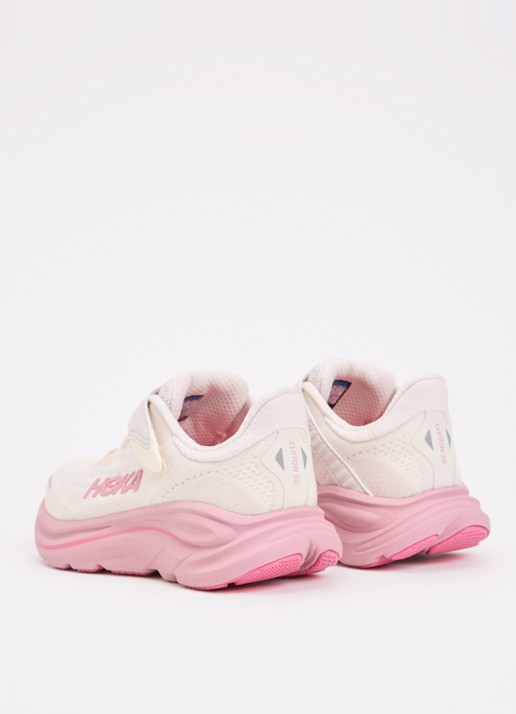 HOKA Clifton 10 hardloopschoen met gebreid bovenwerk en logo - achterkant 4 roze