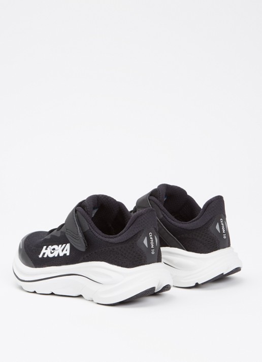HOKA Clifton 10 hardloopschoen met gebreid bovenwerk en logo - achterkant zwart