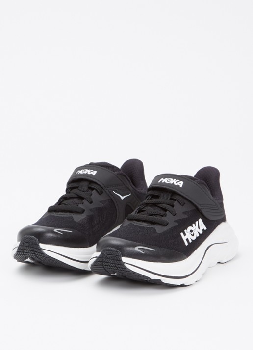 HOKA Clifton 10 hardloopschoen met gebreid bovenwerk en logo - voorkant 4 zwart