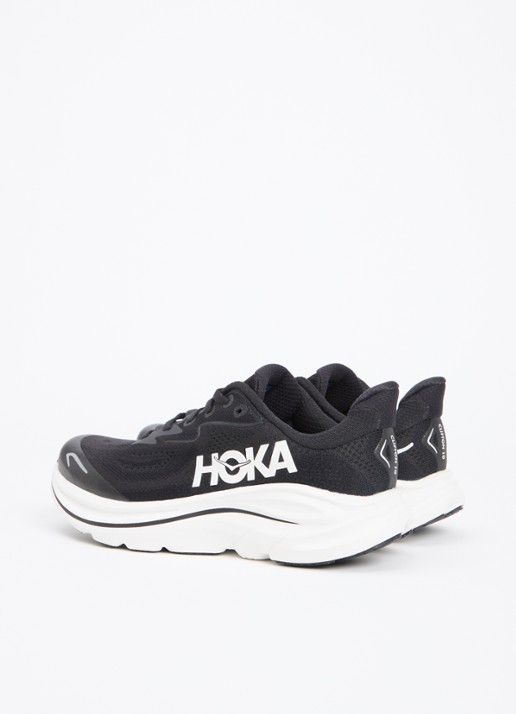 HOKA Clifton 10 hardloopschoen met gebreid bovenwerk en logo - achterkant zwart