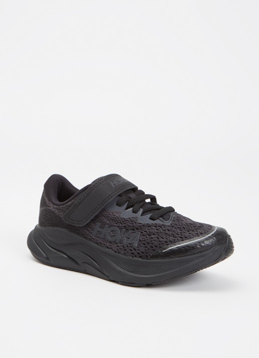HOKA Rincon 4 hardloopschoen met gebreid bovenwerk en logo - voorkant 5 zwart