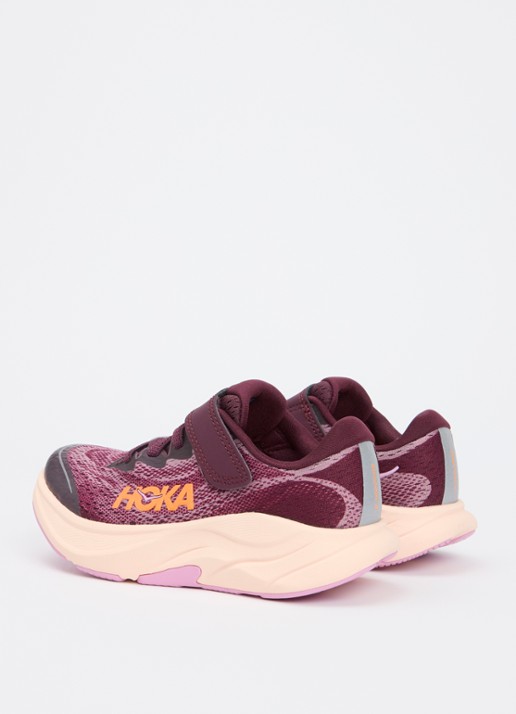 HOKA Rincon 4 hardloopschoen met gebreid bovenwerk en logo - achterkant fuchsia
