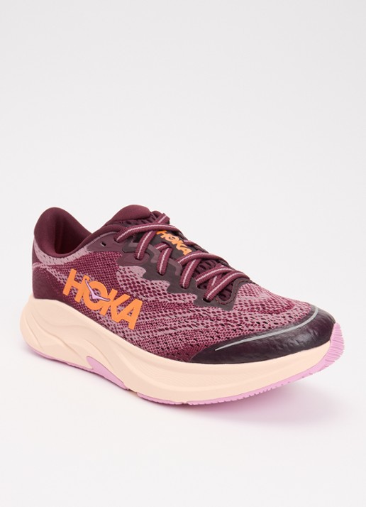 HOKA Rincon 4 sneaker met gebreid bovenwerk en logo - voorkant 5 paars