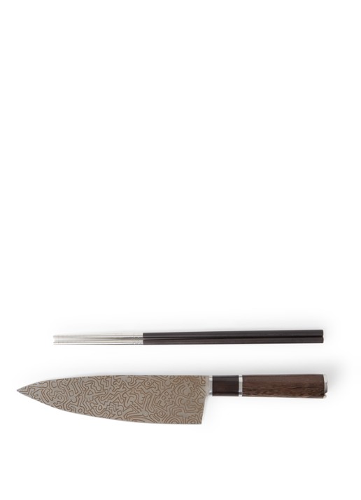 Homey's Keith Haring koksmes met chopsticks in cadeauverpakking  - voorkant donkerbruin