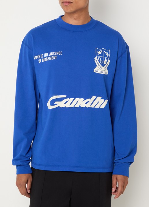 Hopeium Ghandi longsleeve met front- en backprint - achterkant 4 kobaltblauw
