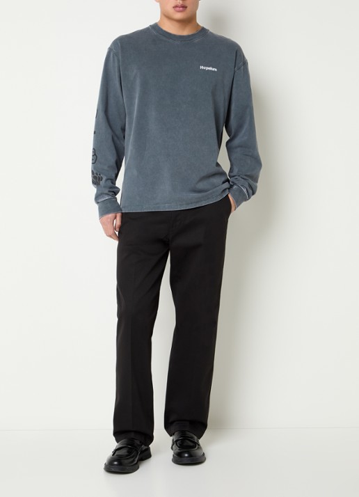 Hopeium Longsleeve met logo- en backprint - voorkant 4 donkergrijs
