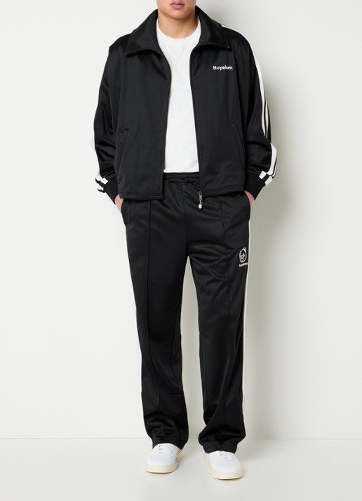 Hopeium Loose fit trackpants met ritszakken en logo - voorkant 3 zwart