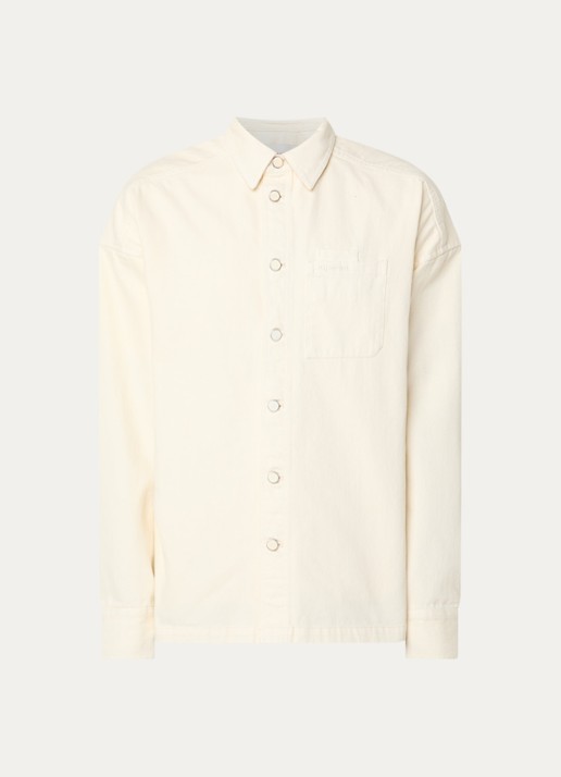 Hopeium Overshirt van denim met borstzak - voorkant 3 creme