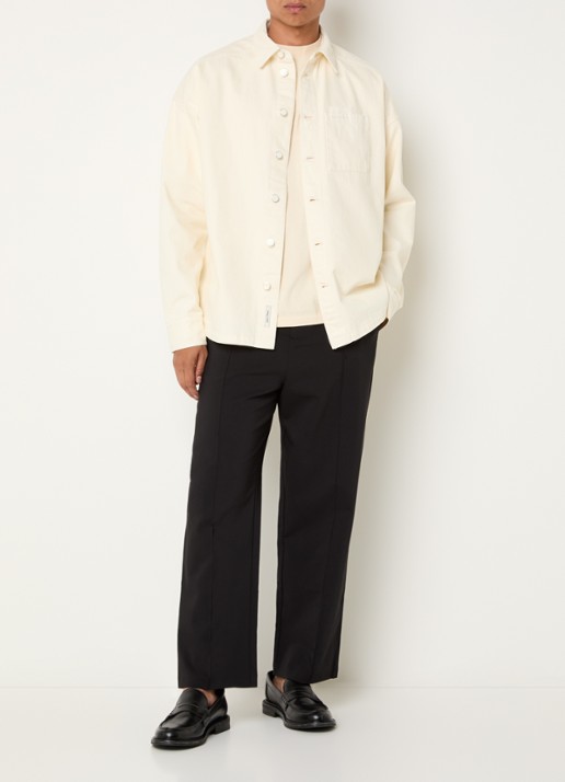 Hopeium Overshirt van denim met borstzak - voorkant 4 creme