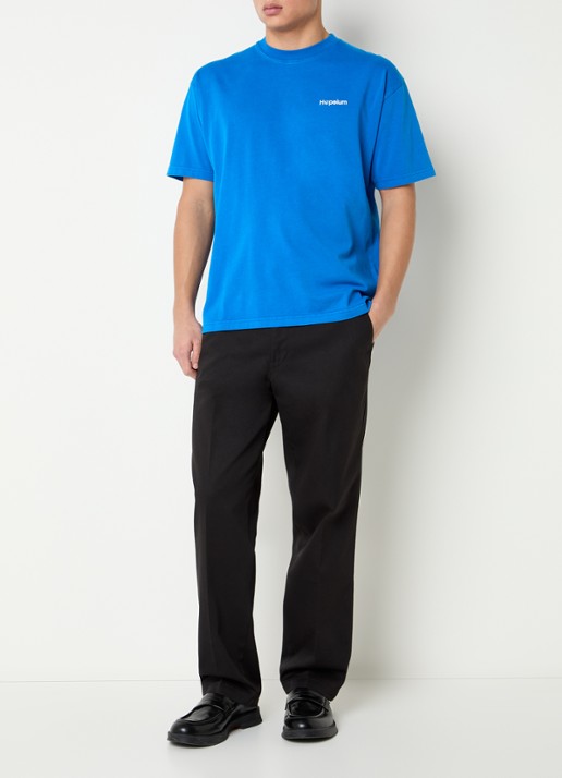 Hopeium T-shirt met logo- en backprint - voorkant 2 blauw