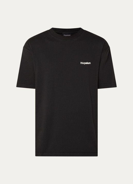 Hopeium T-shirt met logo- en backprint - voorkant 2 zwart