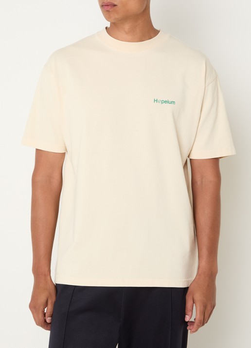 Hopeium T-shirt met logo- en backprint - achterkant 4 lichtgeel