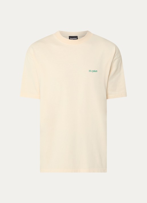 Hopeium T-shirt met logo- en backprint - voorkant 2 lichtgeel