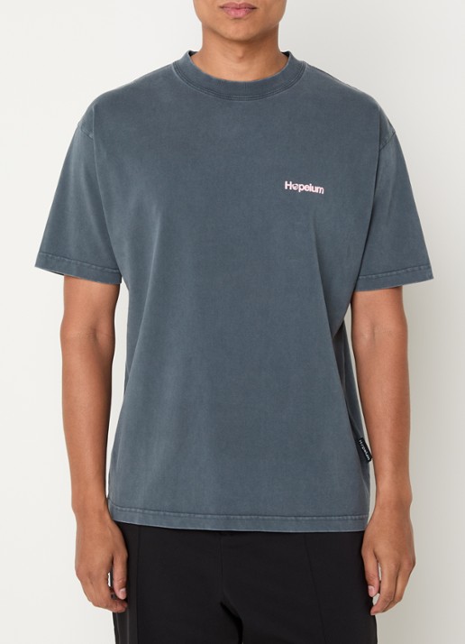Hopeium T-shirt met logo- en backprint - achterkant 4 donkergrijs
