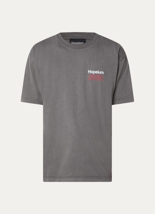 Hopeium T-shirt met logo- en backprint - voorkant grijs