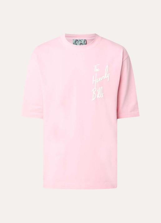 Hopeium T-shirt met logoprint - voorkant zalmroze
