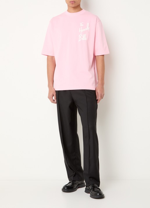 Hopeium T-shirt met logoprint - voorkant 2 zalmroze