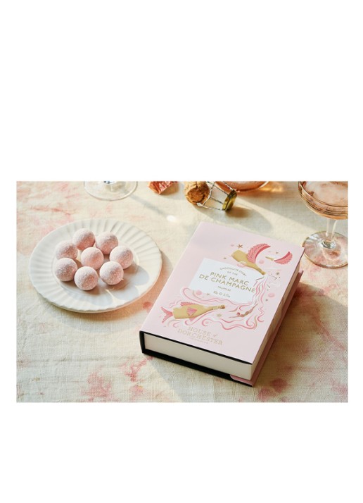 House of Dorchester Pink Champagne Truffles Book Box chocolade truffels 8 stuks - achterkant undefined