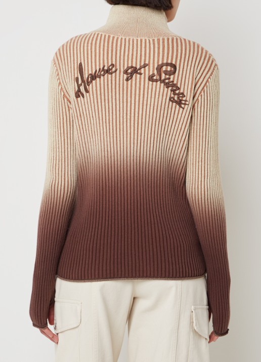 House of Sunny Verona ribgebreid vest met dip-dye dessin en logoborduring - achterkant bruin