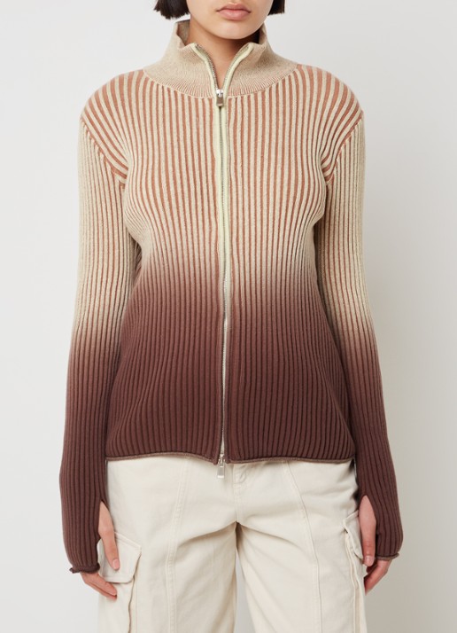 House of Sunny Verona ribgebreid vest met dip-dye dessin en logoborduring - detail 4 bruin