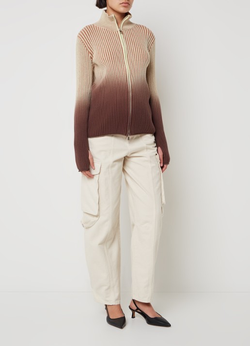 House of Sunny Verona ribgebreid vest met dip-dye dessin en logoborduring - voorkant 3 bruin