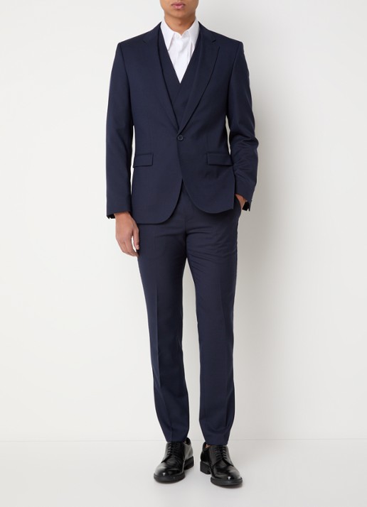 HUGO Arti/Hesten slim fit 3-delig pak in scheerwolblend - detail 6 donkerblauw