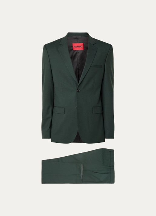HUGO Arti-Hesten253X slim fit 2-delig pak in scheerwolblend - voorkant groen