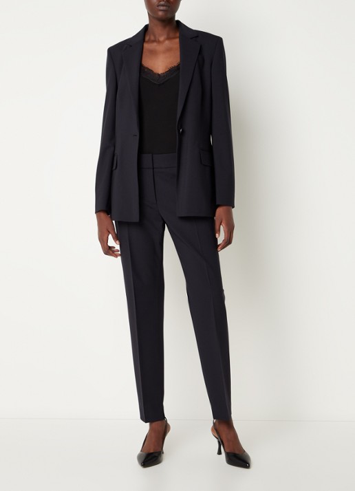 HUGO Atana blazer in wolblend met klepzakken - voorkant 2 donkerblauw