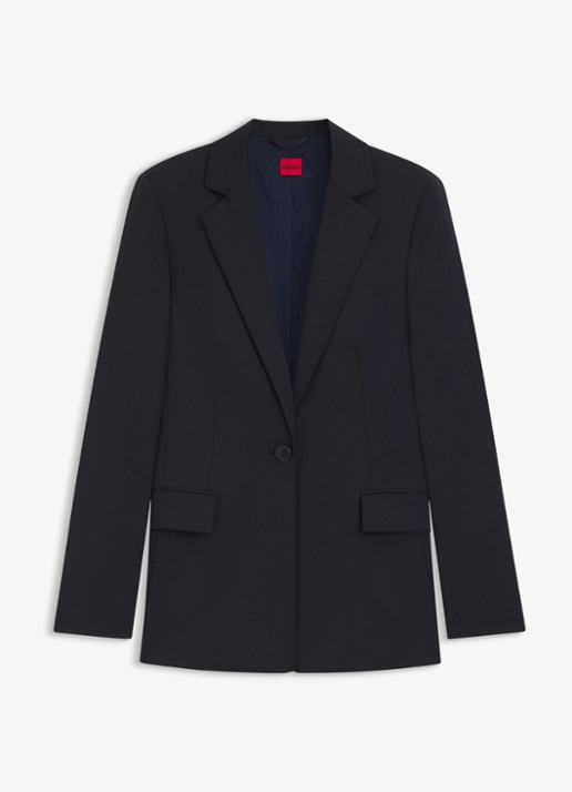 HUGO Atana blazer in wolblend met klepzakken - voorkant 4 donkerblauw