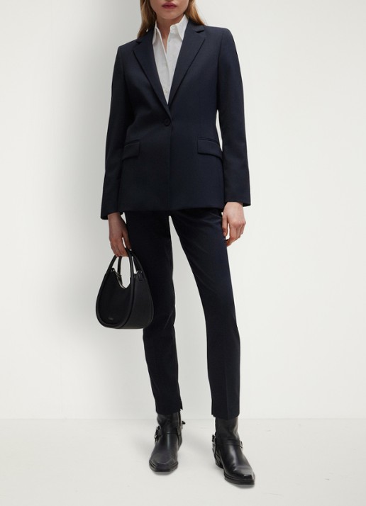 HUGO Atana blazer in wolblend met klepzakken - voorkant 5 donkerblauw