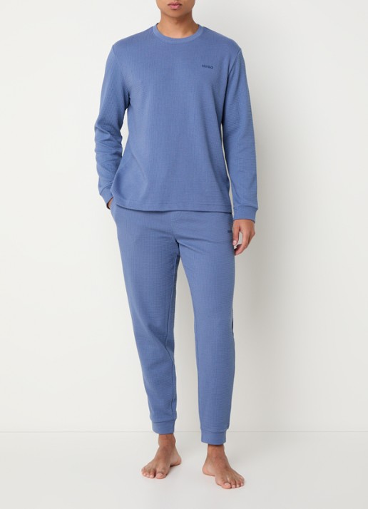 HUGO Austin pyjamabroek met steekzakken - voorkant 2 staalblauw
