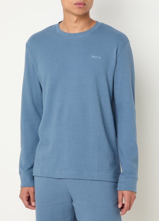 HUGO Austin pyjamatop met logo - detail 6 staalblauw