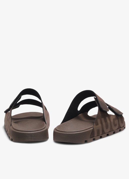 HUGO Badslipper met logo - achterkant donkerbruin