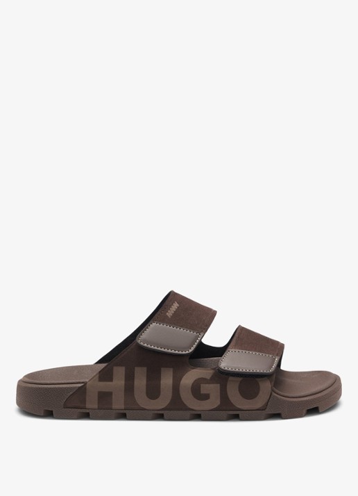 HUGO Badslipper met logo - voorkant 2 donkerbruin