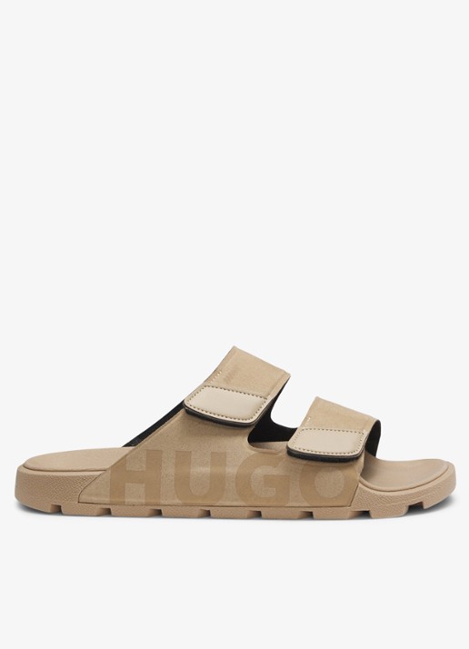 HUGO Badslipper met logo - voorkant beige