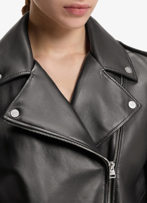 HUGO Bikerjack van schapenleer - detail 5 zwart