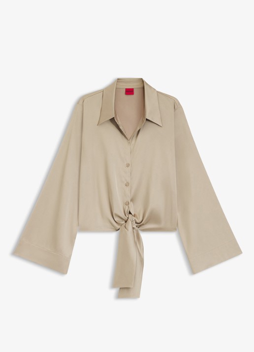 HUGO Blouse met geknoopt detail - voorkant 4 light/pastel brown-232 / bruin