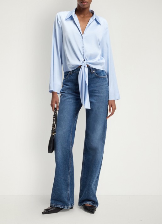 HUGO Blouse met geknoopt detail - voorkant 4 open blue-476 / blauw