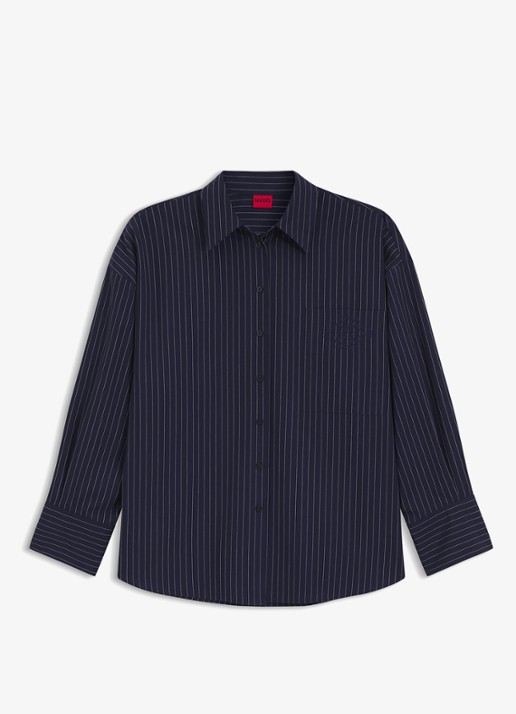 HUGO Blouse met krijtstreep - voorkant donkerblauw