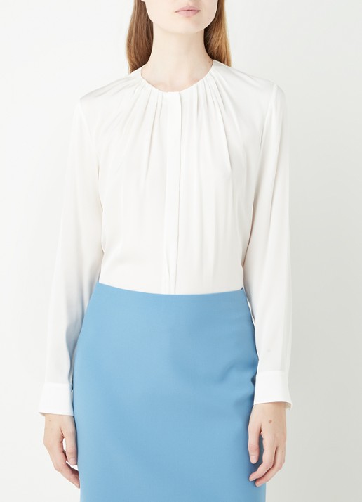 HUGO BOSS Banora blouse van zijde met plooidetail - detail 3 gebroken wit