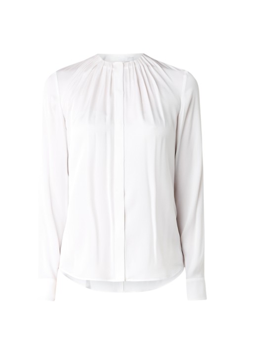 HUGO BOSS Banora blouse van zijde met plooien - voorkant 3 wit