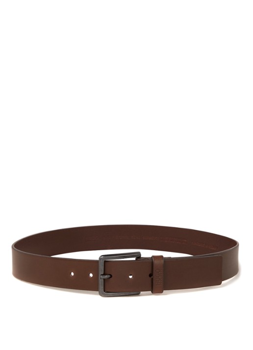 HUGO BOSS Gionio riem van leer  - voorkant donkerbruin