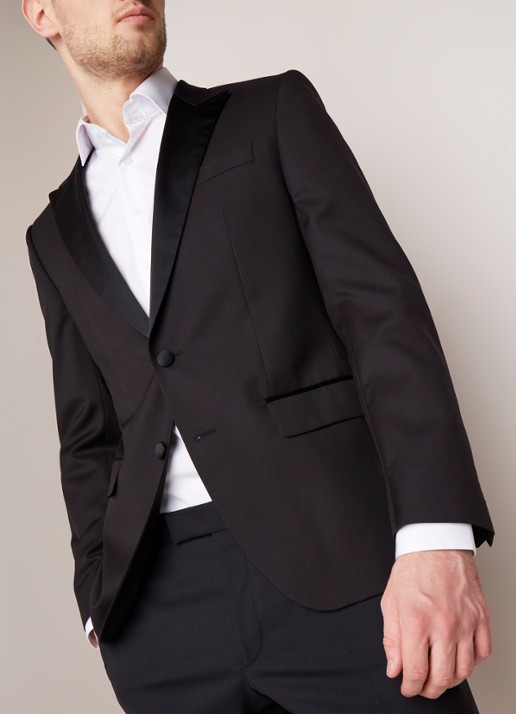 HUGO BOSS Halwod regular fit colbert met revers van satijn - detail 4 zwart