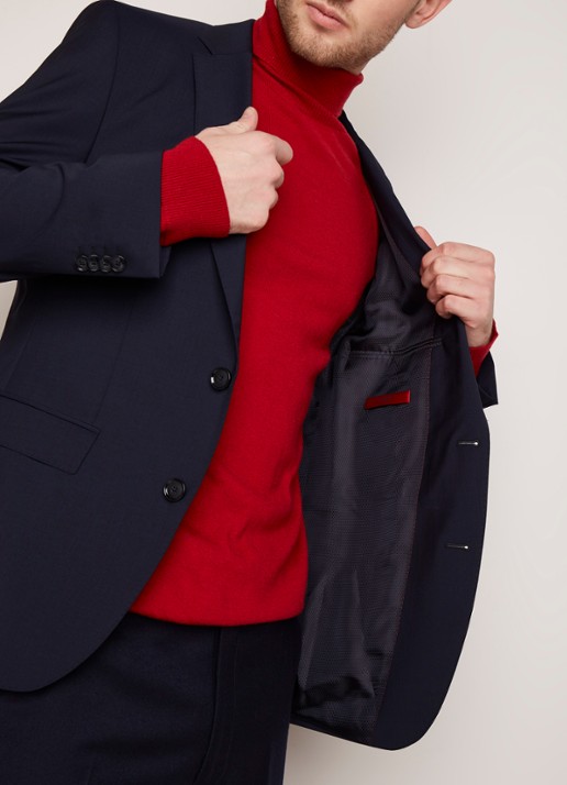HUGO BOSS Jeffery regular fit colbert van scheerwol - detail 2 donkerblauw